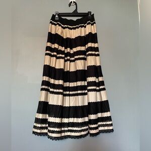 NWT Striped High Waist Ruffle Trim Pleated A-Line Midi Skirt Size Small